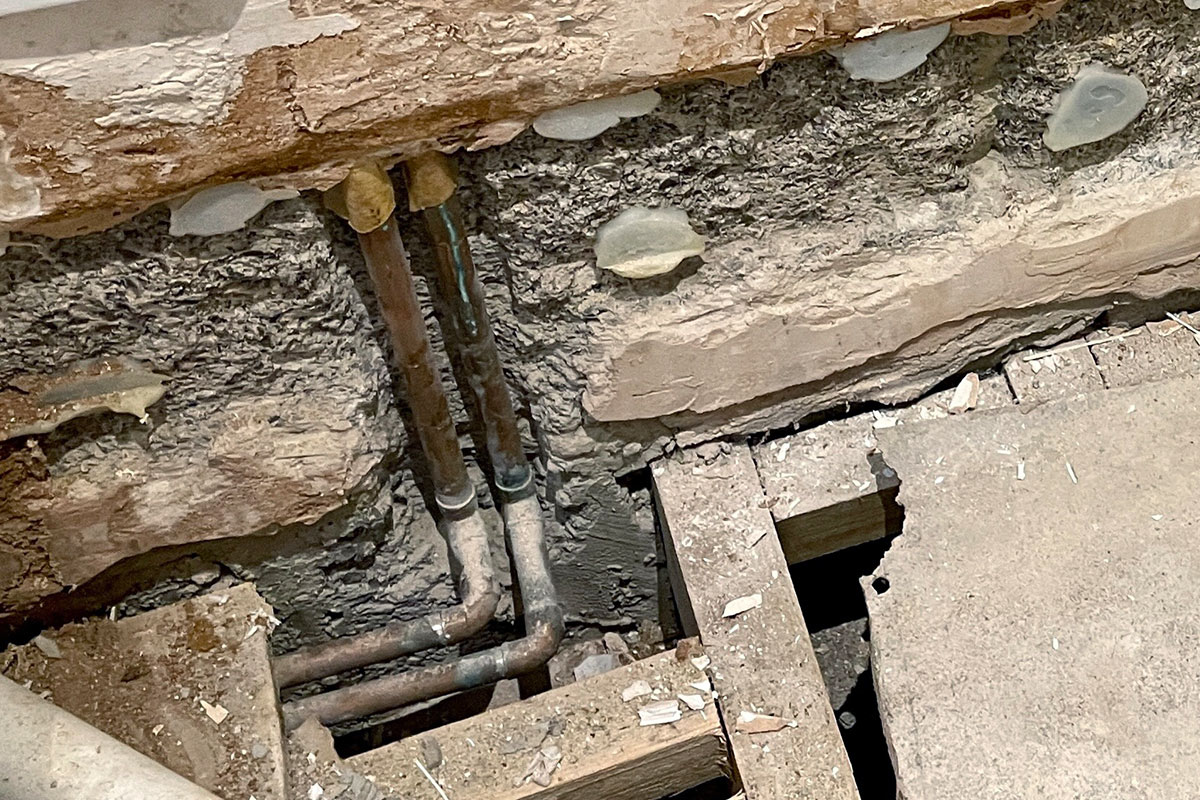 water leak damaged bathroom